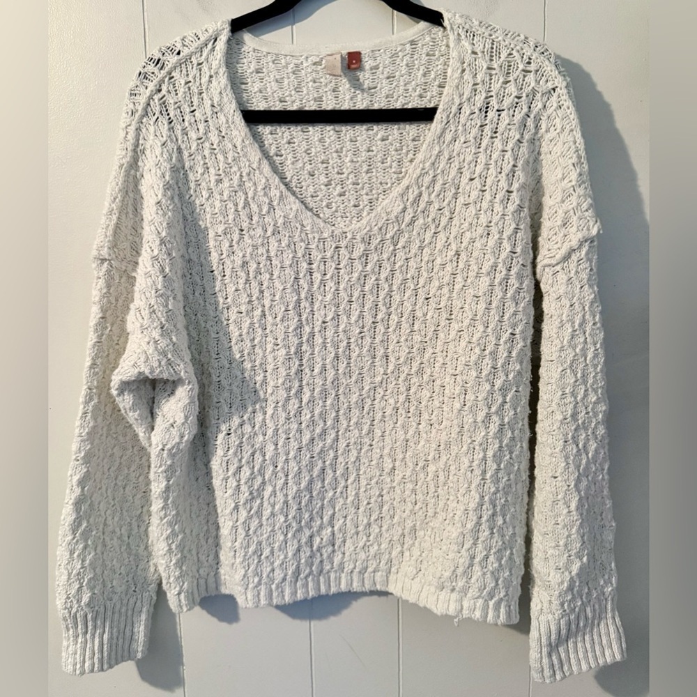 Anthropologie Pilcro Christian White Knit V-Neck Sweater Size M - Picture 4 of 13